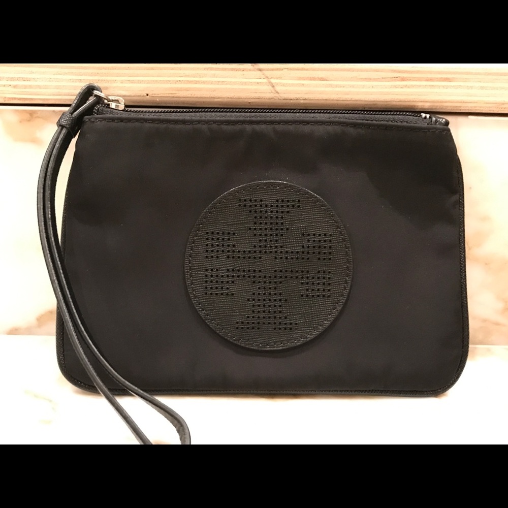 Tory Burch black nylon wristlet